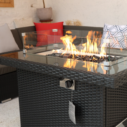 wicker fire table close up view