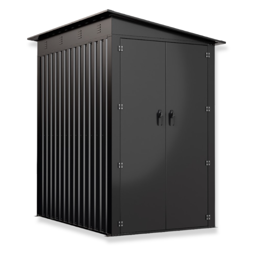 4ft x 6ft charcoal grey galvanized steel garden shed front view.