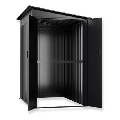 Interior view of 4x6 garden shed for tool and bike storage.